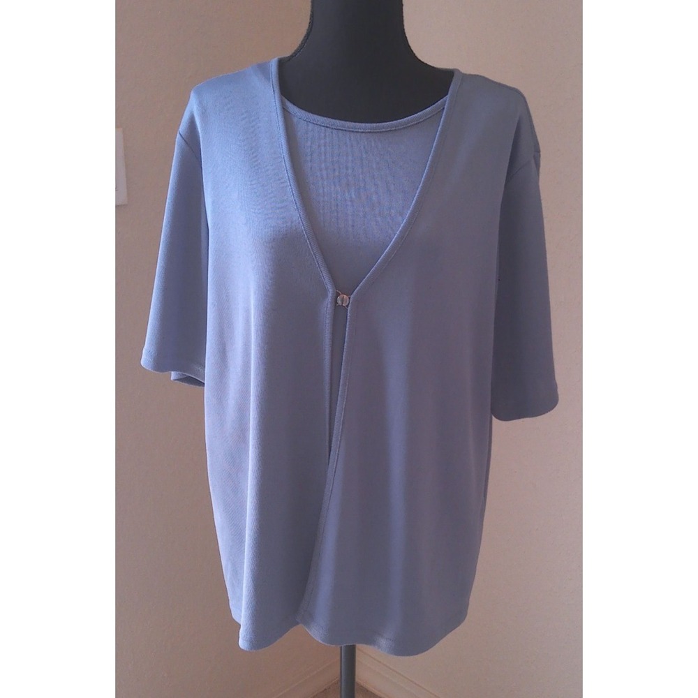 LORD & TAYLOR LIGHT BLUE SHORT SLEEVE BLOUSE MOCK 2 PIECE SIZE 1X
